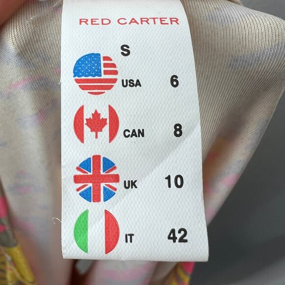 RED CARTER Yellow Pink Top Stretch Tropical Split Front Crew Neck Size Small S - Picture 11 of 12